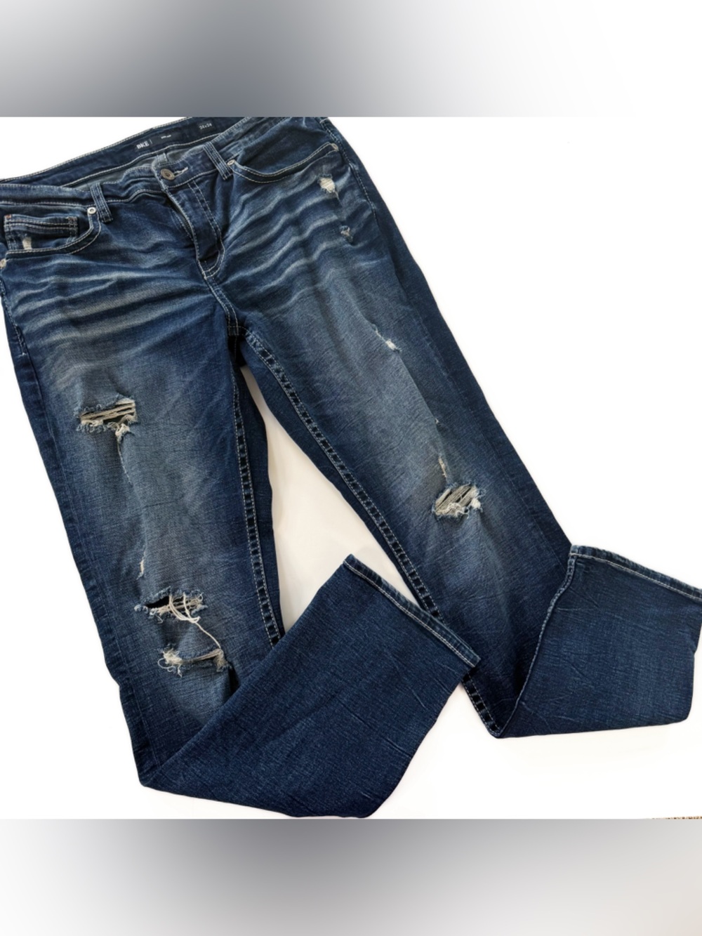 BKE Buckle Jeans Mens 34 x 33 Nolan Stretch Denim Distressed Relaxed Straight